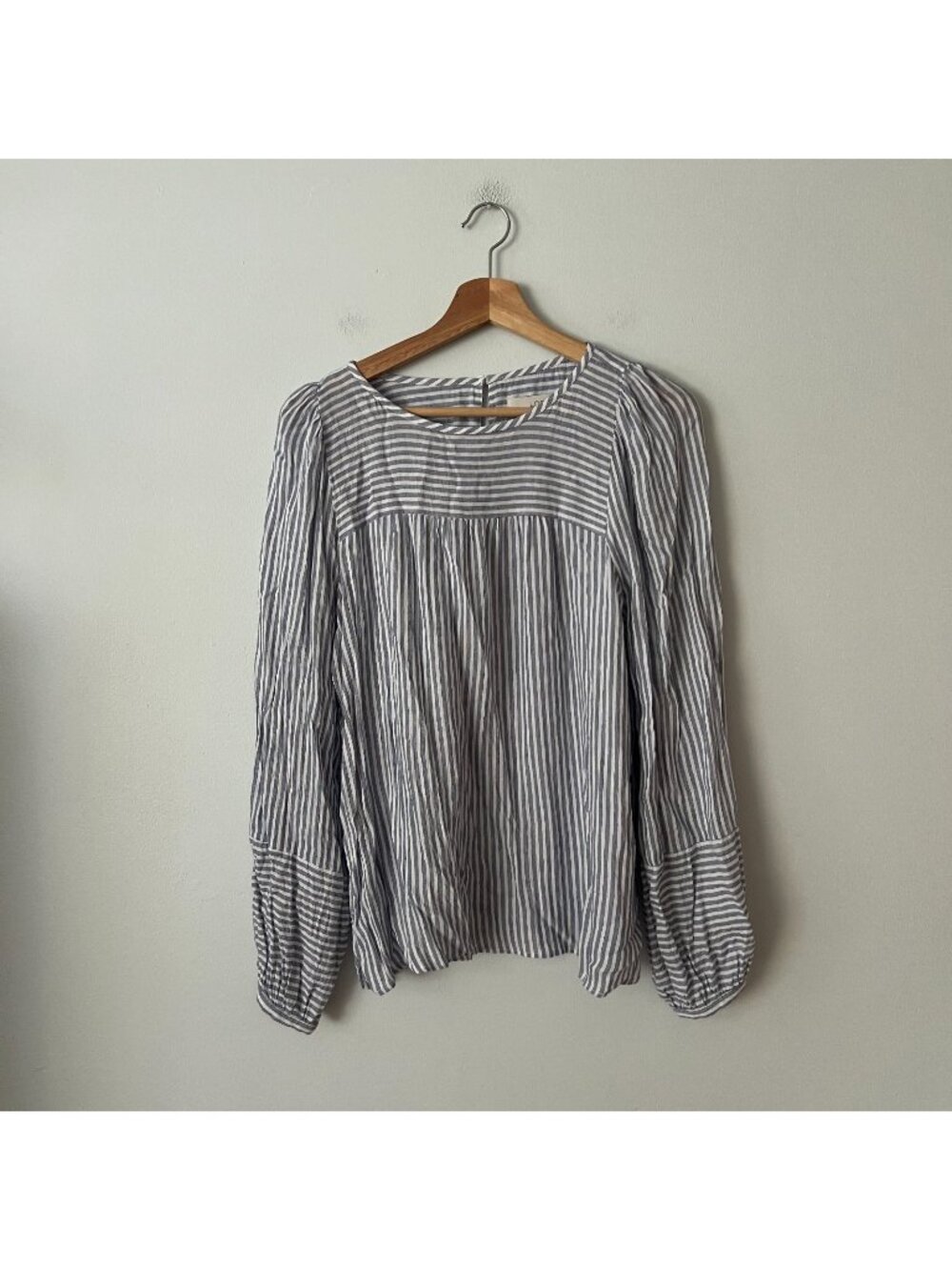 LOFT Blue & White Striped Popover Blouse Women's Size Large